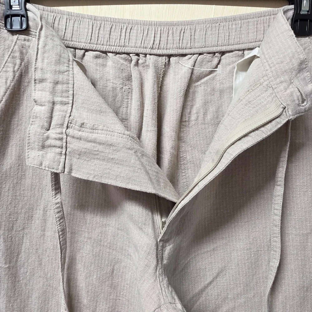 Havana Nines Womens M Taupe Linen Rayon Pull On Casual Beach Pants